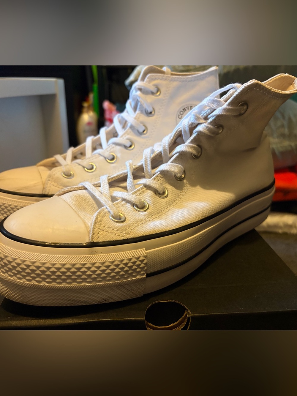Converse White Platform High-Top Sneakers with Black Trim